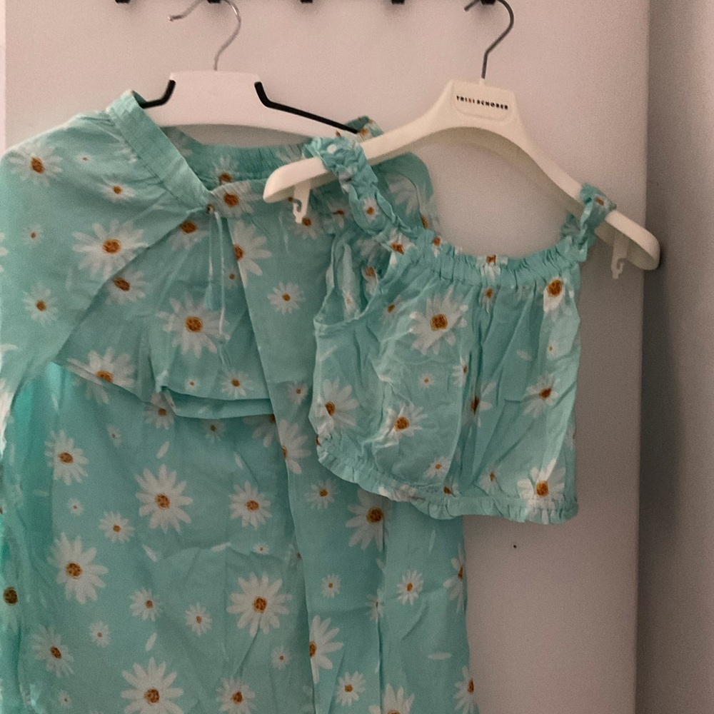 Two piece shorts with an open skirt and crop top